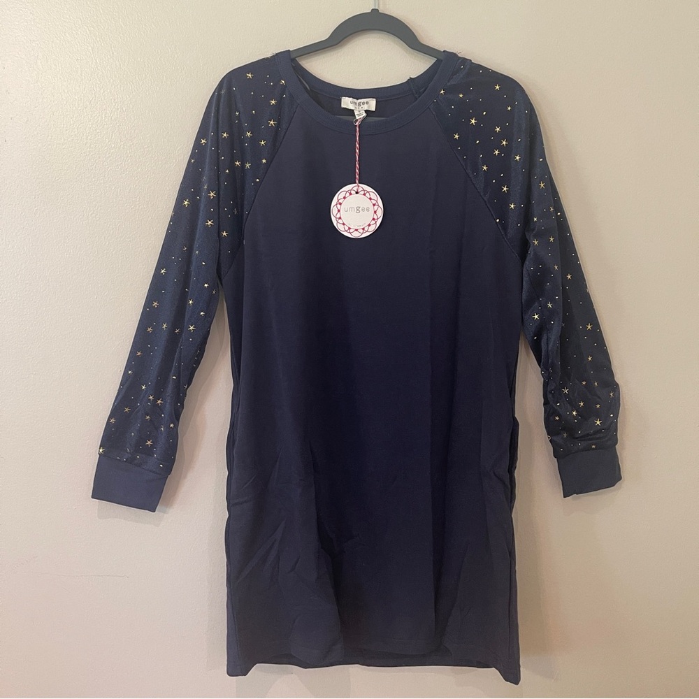 Umgee Navy Dress with Starry Sleeves